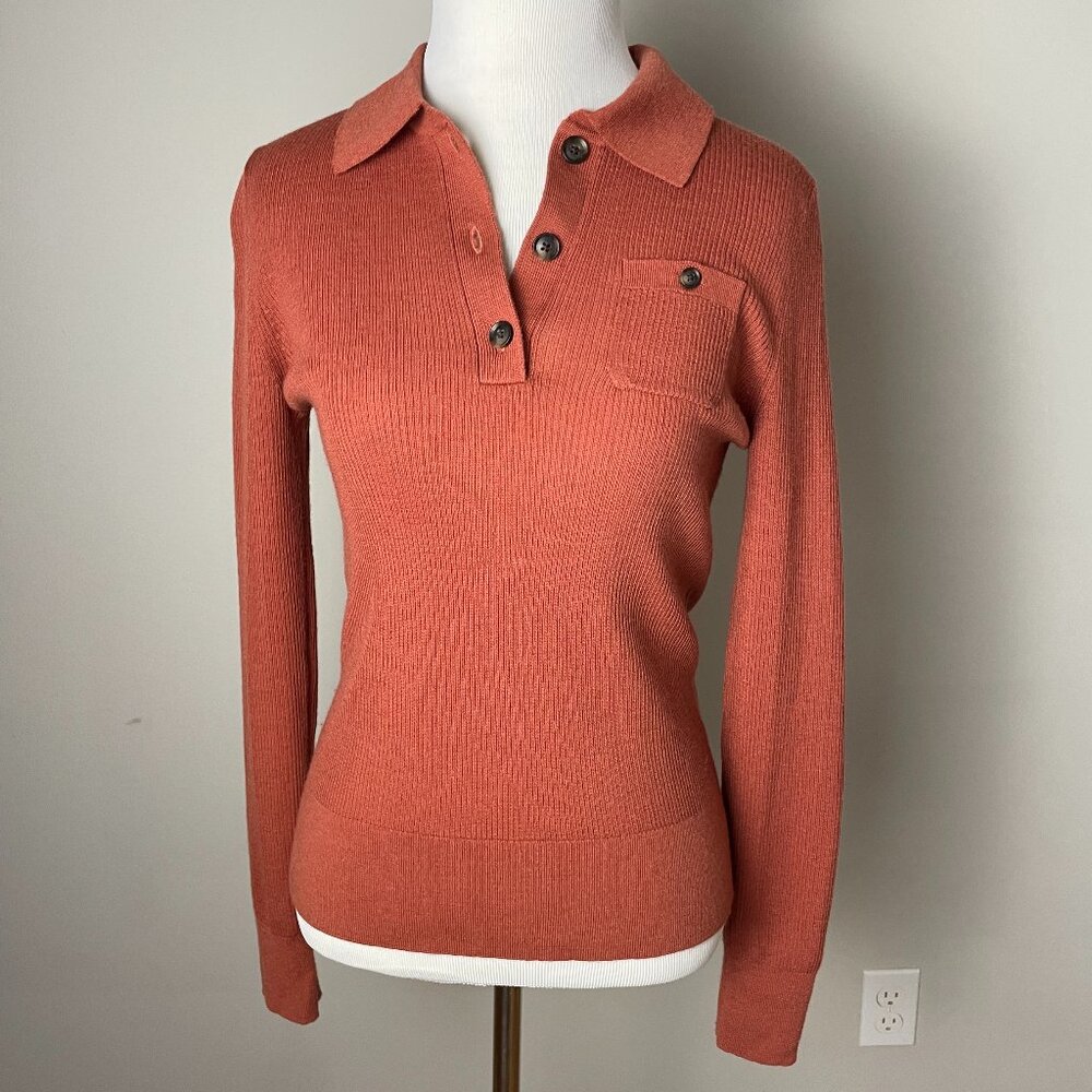 Banana Republic Women’s Dark Rose Quarter-Button Collared V-Neck Sweater